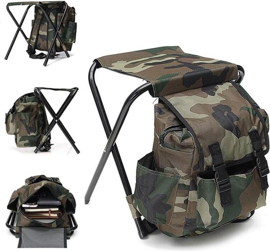 Outdoor opvouwbare campingkrukken draagbare Oxford-doek campingstoel met rugzak 100 kg maximale belasting voor buiten activiteiten zoals vissen kamperen picknick BBQ camouflage pop up stool van OutDoor