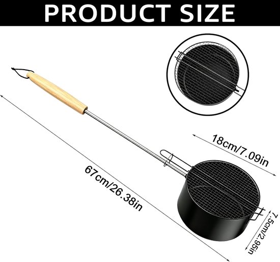 Outdoor Popcornpan - Zwart - 67 x 18 x 7,5 cm - Anti-aanbaklaag en Hittebestendige Handgreep - Voor Kampvuur en Buitengebruik