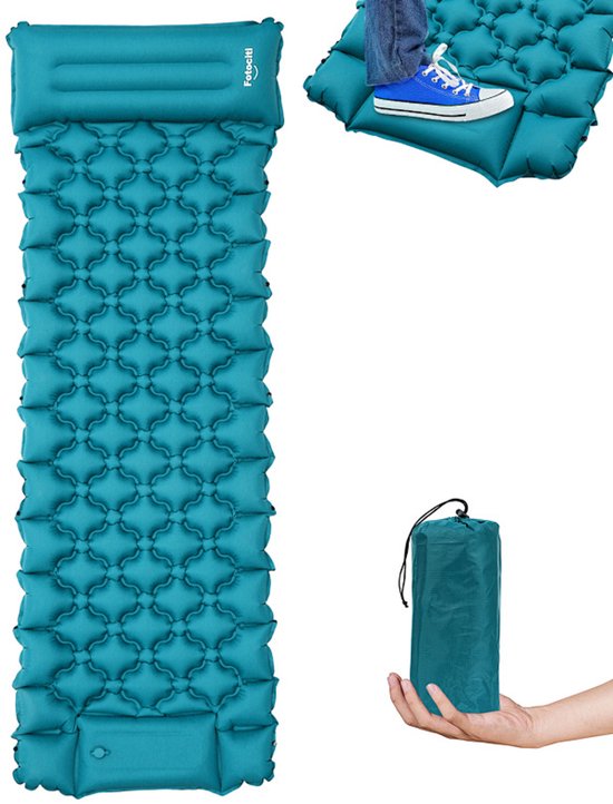 Outdoor slaapmat 8.5 cm opblaasbaar met voetpomp, praktische campingmat met klein pakformaat van Merkloos