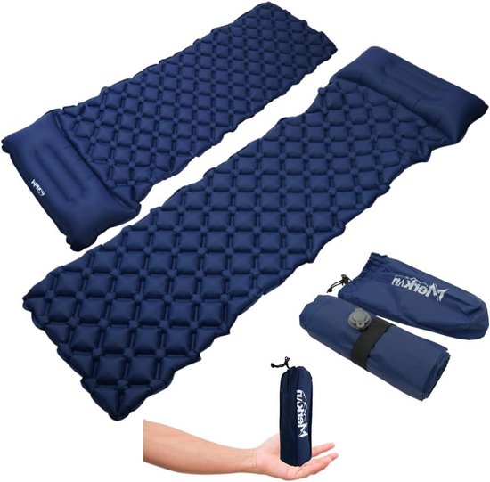 Outdoor Slaapmat - Luchtbed Kampeer - Kamperen Wandelen - Ingebouwd Kussen - 190 x 58 cm - Marineblauw