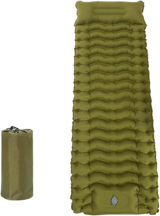Outdoor Slaapmat — Ultralichte Opblaasbare Slaapmat — Ingebouwde Voetpomp — Snel Opblaasbaar — Koppelbaar Ontwerp — Geschikt voor Alle Weersomstandigheden — Geïntegreerd Kussen — Ontworpen voor Backpacken, Wandelen en Kamperen — Groen — 1 Stuk van Merkloos