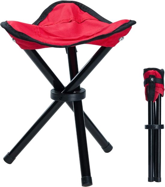 Outdoor Statief Kruk Draagbaar Opvouwbaar Klein 3 Poten Canvas Stoel voor Wandelen Kamperen Picknick Strand BBQ Reizen Backpacken Tuinstoel Rood van OutDoor
