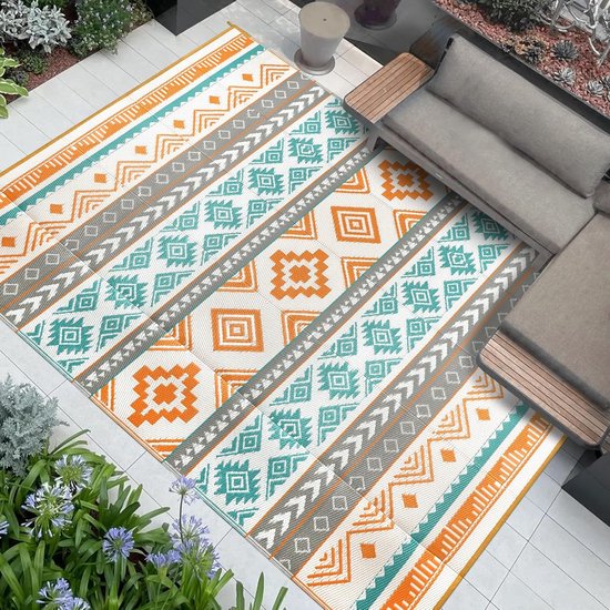 Outdoor Tapijt - Balkontapijt Terrastapijt - Kamperen en Picknicken - Omkeerbaar en Waterdicht - 245 x 305 cm - Geel