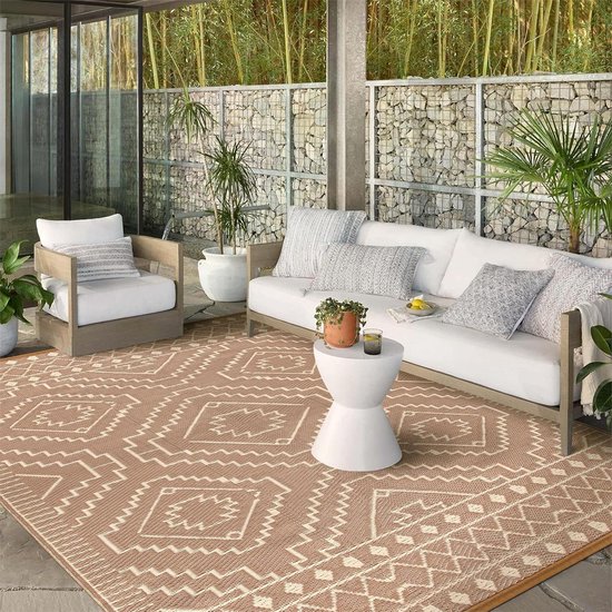 Outdoor tapijt - Plastic vloerkleed - Buitenleven comfort - Omkeerbaar design - 8 x 10 voet - Beige en bruin van Merkloos