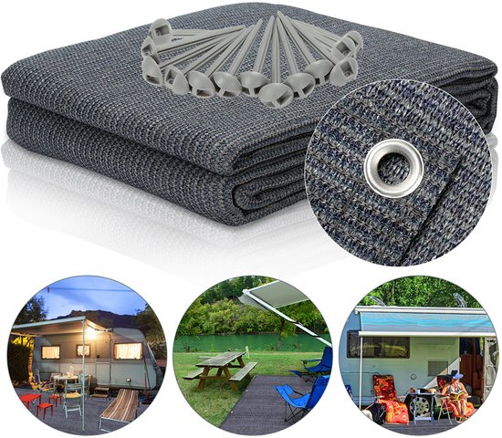 Outdoor tent- en campingmat – Geschikt voor luifel, caravan en camper – Ademend ontwerp, eenvoudig mee te nemen 250x500CM Blauw-grijs
