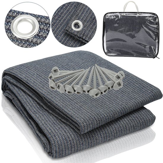 Outdoor tent- en campingmat – Geschikt voor luifel, caravan en camper – Ademend ontwerp, eenvoudig mee te nemen 400x400CM Blauw-grijs