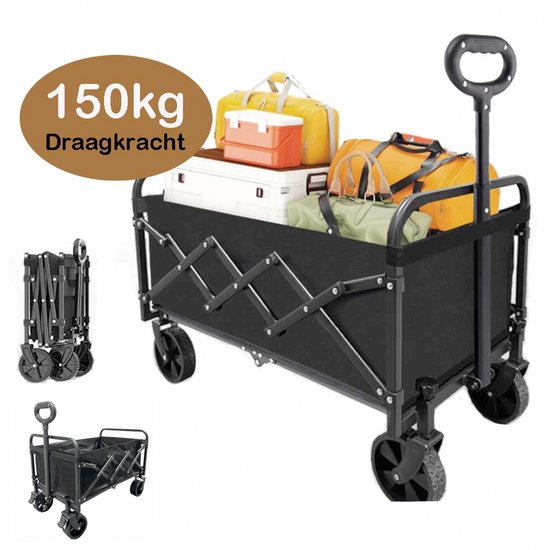 Outdoor Vierwielig-150kg draagvermogen(Kleur:Zwart)-Bolderkar Opvouwbaar en draagbaar-Picknick, Supermarkt, Vissen, Boodschappen doen - Boodschappenwagentje, Kampeerwagentje - Opvouwbare staarttafeltrolleys 66*41.5*47.5cm van Vevelstad