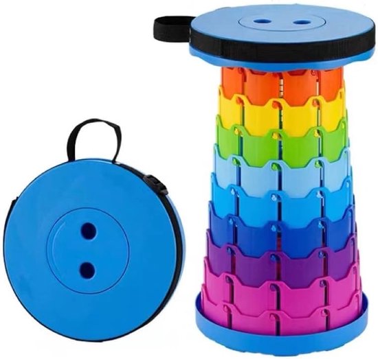 Outdoor Vouwkruk - Telescoop Kruk - Campingkruk - Vouwkruk - Opvouwbare Kruk - Verstelbare Hoogte - Walkstool - Lichtgewicht Visserskruk - Krukje - Regenboogkleuren - Opvouwbaar - Intrekbaar - Draagbaar - Buitenkamperen - Vissen - Picknick - Stevig van OutDoor