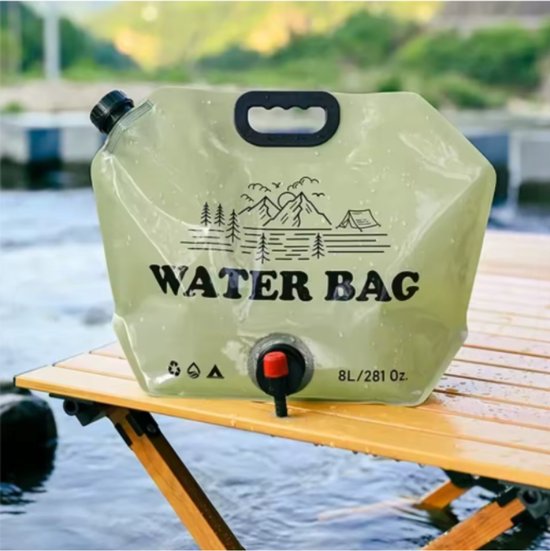 Outdoor waterzak 8L opvouwbaar | Grote capaciteit | Wateropbergtas | Draagbaar | Ideaal voor wandelen & kamperen | Watercontainer | Emmerzakje | Campingbenodigdheden | Noodwaterzak | Nood wateropslag van Merkloos
