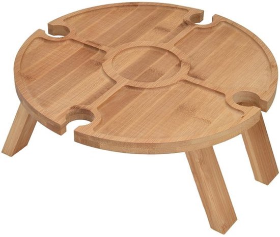 Outdoor Wijntafel Opvouwbare Draagbare Houten Picknicktafel Lage Picknicktafel met Wijnglas Houder voor Wandelen Camping Outdoor Diner