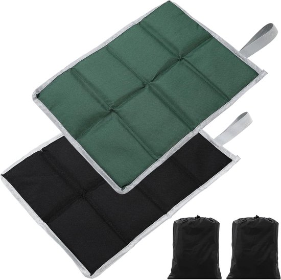 Outdoor zitkussen - 2 stuks - Zitkussen - 40 x 30 cm - Outdoor opvouwbare zitkussen - Met opbergzakken - Zitmat - Opvouwbare zitkussen - Waterdicht - Oxford - Zitkussen voor wandelen - Voor outdoor, speelplaats, camping, wandelen - Groen en zwart