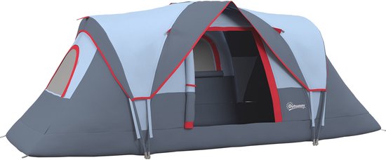 Outsunny 5-6 Persoons Tunneltent Grijs - 455x220x180 cm Waterdichte Koepeltent met Grondzeilen & Haringen – Geschikt voor Gezinnen, Camping en Reizen van Merkloos