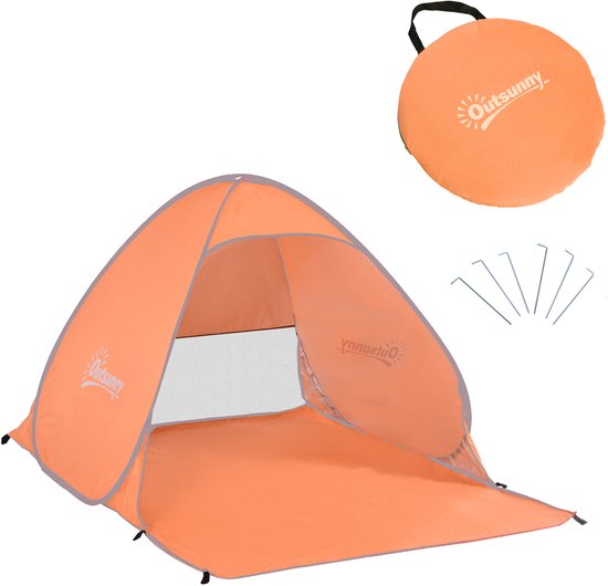 Outsunny Beach Tent Polyester, Stahldraht 200L x 150B x 119H cm Orange van Merkloos