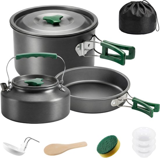 Outsunny Camping kookgerei set - Aluminium, staal - 19 x 19 x 10 cm - Grijs