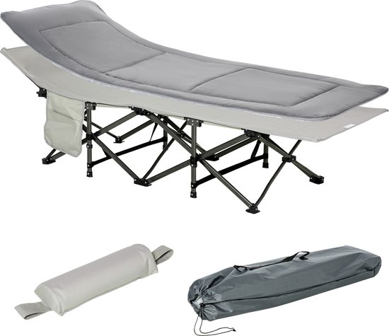 Outsunny campingbed - met matras - opvouwbaar - lichtgrijs