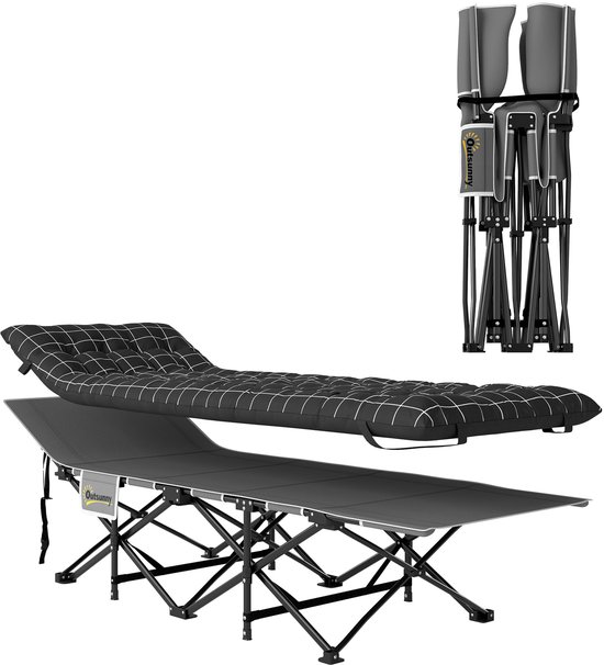 Outsunny-Campingbett-Metall, Oxfordstoff-190L x 67B x 37H cm-Schwarz van Merkloos