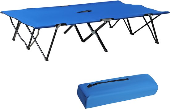 Outsunny-Campingbett-Metall, Oxfordstoff-193L x 125B x 40H cm-Schwarz+Blau van Outsunny