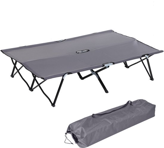 Outsunny-Campingbett-Metall, Oxfordstoff-193L x 125B x 40H cm-Schwarz+Grau van Outsunny