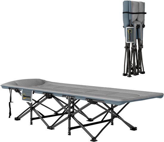 Outsunny-Campingbett-Metall, Polyester-187L x 67B x 37H cm-Grau van Merkloos