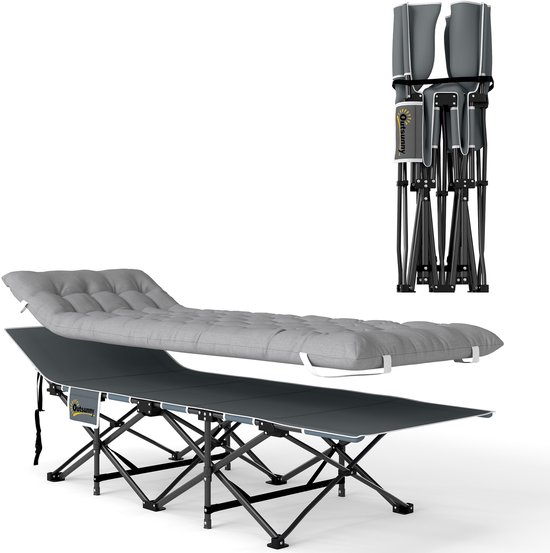 Outsunny-Campingbett-Metall, Schaumstoff-190L x 65B x 37H cm-Hellgrau van Merkloos