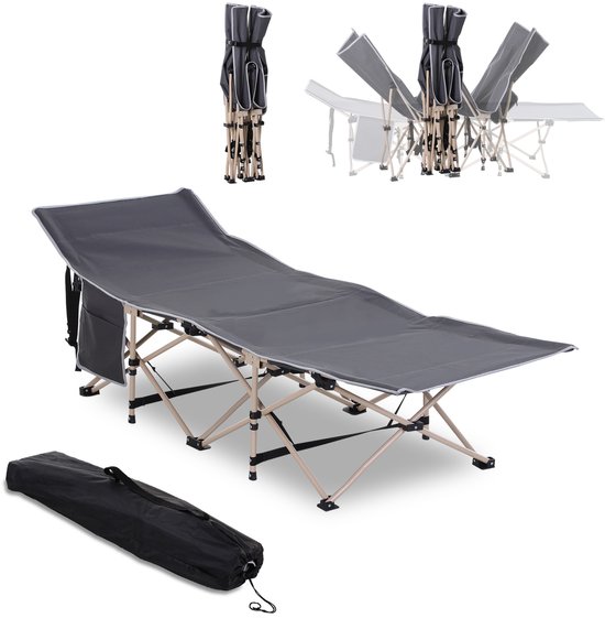 Outsunny-Campingbett-Stahl, Oxfordstoff-190L x 68B x 52H cm-Grau van Outsunny