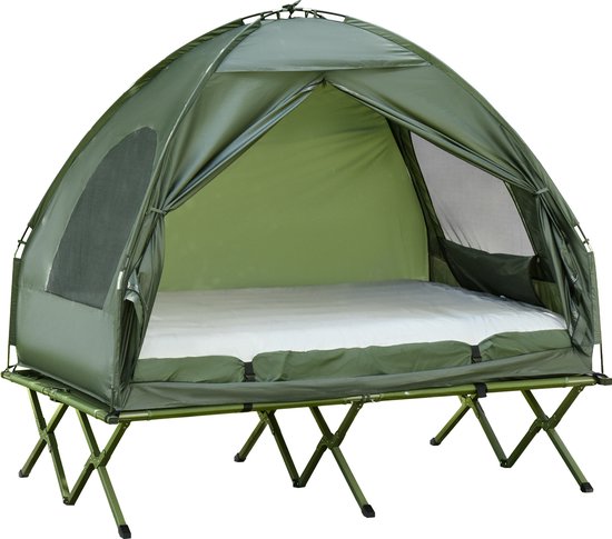 Outsunny Campingtent verhoogd campingbed koepeltent luchtmatras met pomp taft groen A20-087 van Outsunny