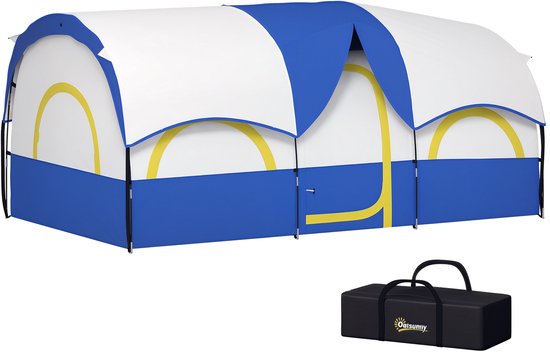 Outsunny-Campingzelt-Oxfordstoff, Fiberglas-435L x 251B x 195H cm-Dunkelblau+Weiß van Merkloos