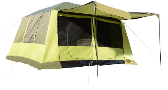 Outsunny-Campingzelt-Polyester, Metallrohr, Fiberglas-L405 x B305 x H225cm-Armeegrün + Grasgrün van Merkloos