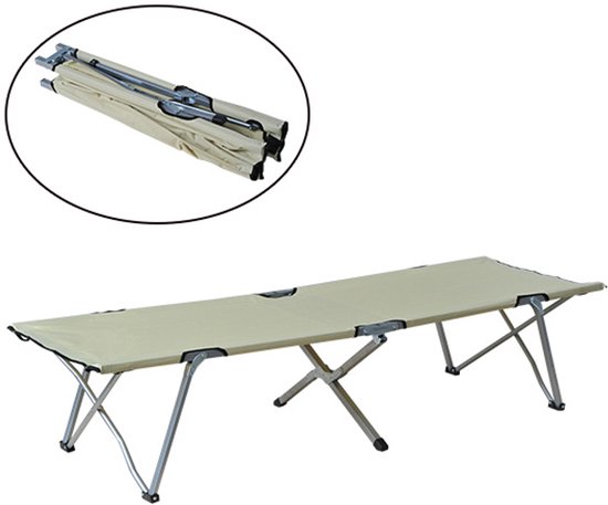 Outsunny-Feldbett-Metall, Oxford-L193 x B64 x H40cm-Beige+Silber van Outsunny