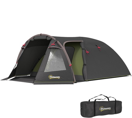 Outsunny-Kampeertent-190T Polyester-360x250x130cm-Zwart van Outsunny