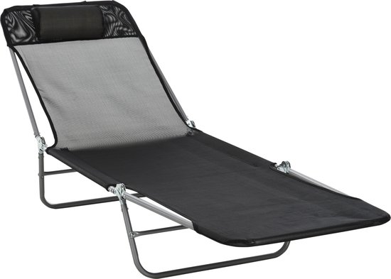 Outsunny - Ligbed - voor Buiten - met Kussen - Inklapbaar - Zwart van Merkloos