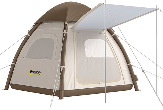 Outsunny Opblaasbare Camping Tent-Oxford-stof, TPU-220L x 220B x 200H cm-Crème wit van Merkloos