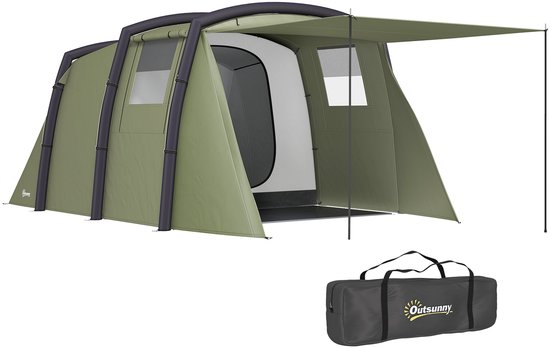 Outsunny Opblaasbare campingtent-Polyester, kunststof-440L x 280B x 195H cm-Groen