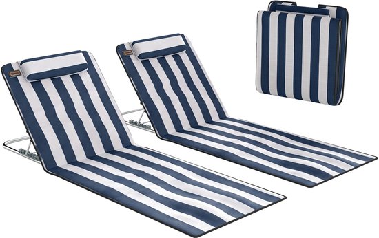 Outsunny Strandmat-Staal, PE-stof-134L x 48B x 33-43H cm-Blauw