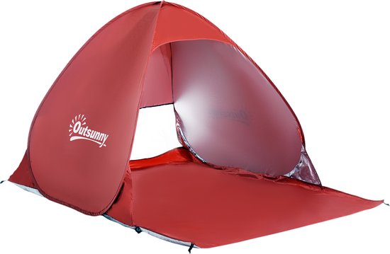 Outsunny-Strandmuschel-Polyester, Stahldraht-200L x 150B x 119H cm-Rot van Outsunny