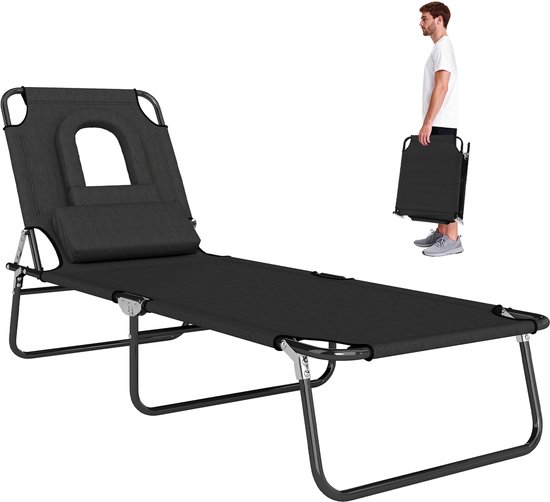 Outsunny Sun Lounger-Polyester, staal-187L x 58B x 36H cm-Zwart van Merkloos