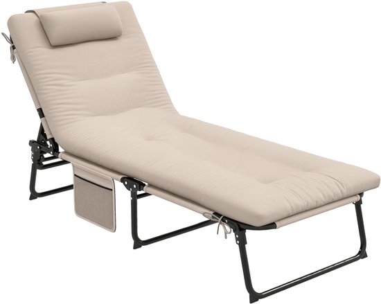 Outsunny Sun Lounger Stahl, Polyester 68L x 189B x 33H cm Beige van Merkloos