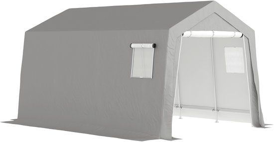 Outsunny Tuinopslagtent Metaal, Kunststof 300L x 447B x 255H cm Lichtgrijs