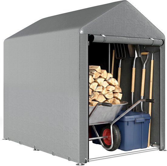 Outsunny Tuinopslagtent-Verzinkt metaal, PE-doek-120L x 179B x 165H cm-Lichtgrijs
