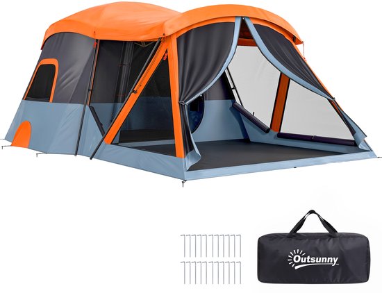 Outsunny Tunnel Tent-Polyester-taft, Glasvezel-530L x 380B x 220H cm-Oranje+Blauw