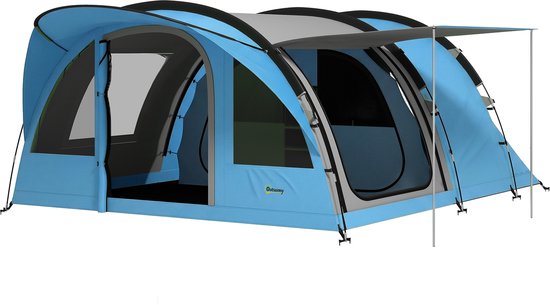 Outsunny Tunneltent-Glasvezel, Polyester-565L x 370B x 200H cm-Lichtblauw + Grijs