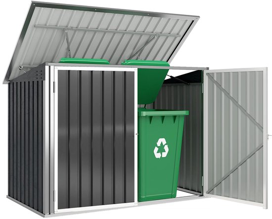 Outsunny Vuilnisbakhuis-Gegalvaniseerd staal-179,5L x 108B x 129,5H cm-Donkergrijs van Merkloos