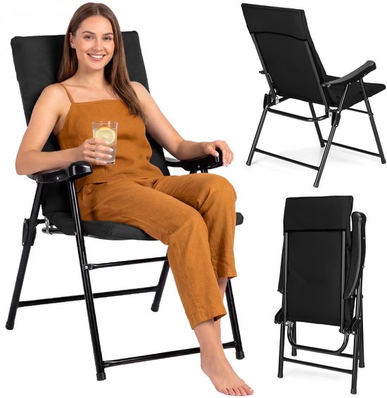Outtec® Campingstoel Opvouwbaar - Klapstoel Buiten - Tuinstoelen Verstelbaar - Strandstoel Opvouwbaar - met Kussen - tot 120 kg - voor Tuin, Balkon, Strand