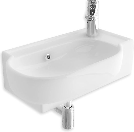 Ovale mini wastafel voor wandmontage - Ruimtebesparende keramische wastafel voor badkamer en gastentoilet van MELLOW.