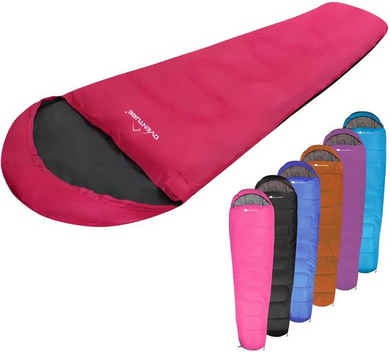 Oventure SleepPlus slaapzak - 230 x 80 cm - Mummy slaapzak - 3-seizoenen - Comfortabel tot 6 °C - Voor kamperen, backpacken en festivals - Lichtgewicht en compact - Slaapzak met capuchon - Inclusief draagtas - Roze van Oventure