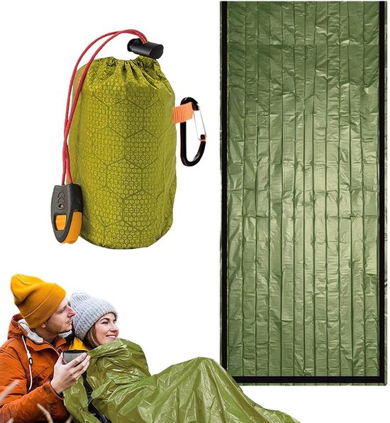 Overlevingsslaapzak Nood - Thermo Bivakzak - Outdoor Avonturen - Houdt Lichaamswarmte Vast - 2-Persoons - Legergroen