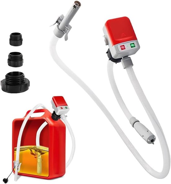 Overlooppomp met automatische stop, elektrische brandstofpomp, brandstofoverdrachtspomp 2.4 GPM met 3 adapterformaten, inclusief slangen en tapgun voor benzine en dieselolie van Merkloos