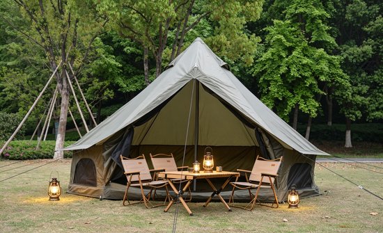 Oxford Bell Tent voor gezinskamperen - Ruime 9,8 ft yurt met kacheldoorvoer, grote glampingtenten voor 3-4 personen, 7-seizoenen Oxford warme tent schuilplaats Donkergroen02
