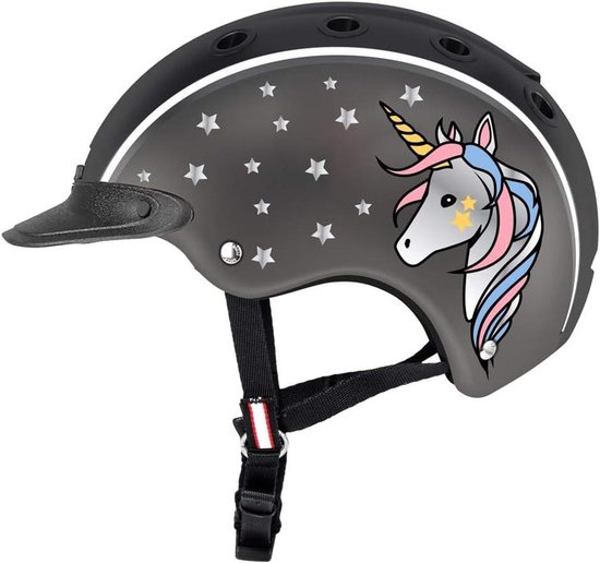 Paardrijhelm Eenhoorn - Kinderhelm Paardrijden - Veilig Rijden - Geïntegreerd Vizier - XS 50-52cm - Zwart-grijs
