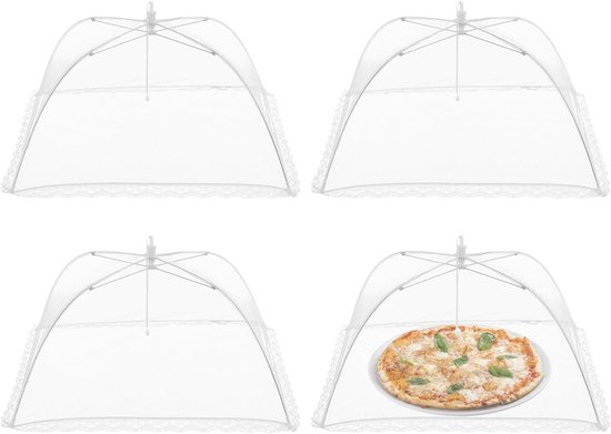 Pack of 4 Folding Net Cover Foldable Food Lid for Outdoor Kitchen Food Lace Trim Prevent Fly Insects White 32 x 32 cm - ShopVlot